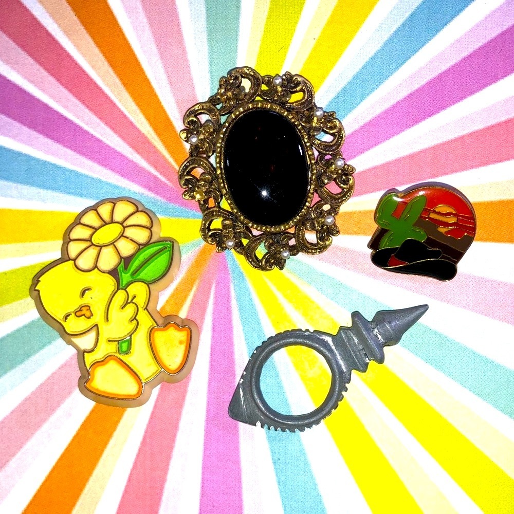 Vintage 80’s jewelry lot pins ring tie tack